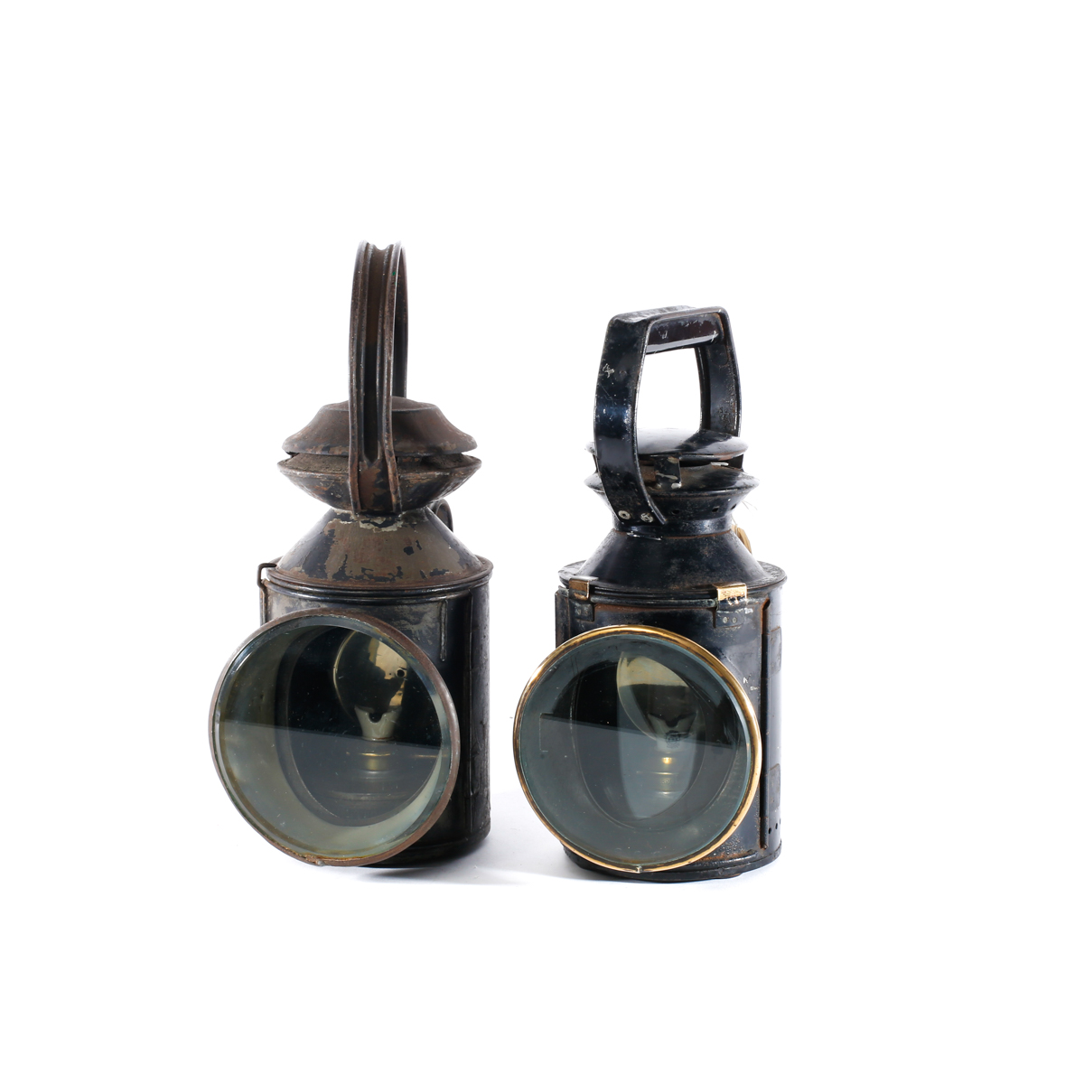 2 Railway Hand Lamps. Both 3-aspect. A British Railways, Eastern Region (BRE) example and a later