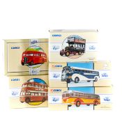 15 Corgi Classics buses and coaches. Including; Sunbeam Trolleybus, Reading Corp (97800). Yellow