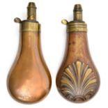 A copper powder flask “Shell” (similar to Riling 330), by Dixon & Son, graduated sprung nozzle, 6”