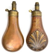 A copper powder flask “Shell” (similar to Riling 330), by Dixon & Son, graduated sprung nozzle, 6”