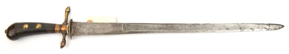 A mid 18th century continental hunting sword, SE tapering blade 18½”, flat for 4” at forte and