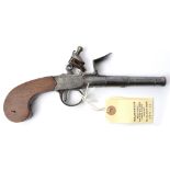 A 48 bore cannon barrelled flintlock boxlock pocket pistol by Barbar, London, c 1770, 9¼” overall,