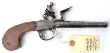 A 48 bore cannon barrelled flintlock boxlock pocket pistol by Barbar, London, c 1770, 9¼” overall,