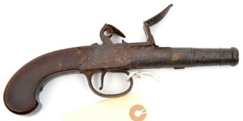 A 50 bore cannon barrelled flintlock boxlock pocket pistol c 1770, 7½” overall, turn off barrel