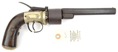 A 6 shot 54 bore Baker’s Patent single action open frame transitional percussion revolver, 11¼”