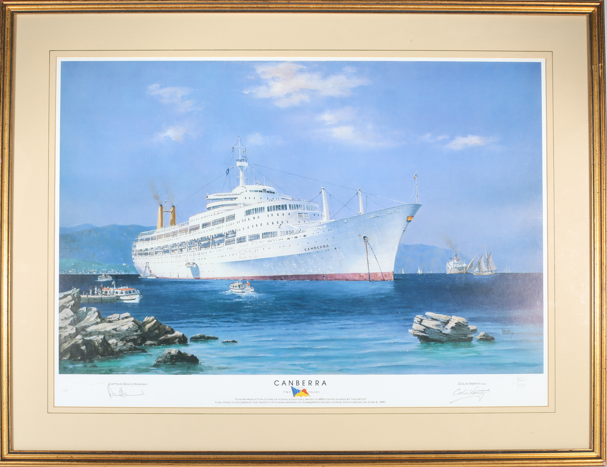 A framed print of the famous P&O Liner ‘Canberra’ original by Colin Verity. At anchor perhaps in the