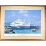 A framed print of the famous P&O Liner ‘Canberra’ original by Colin Verity. At anchor perhaps in the