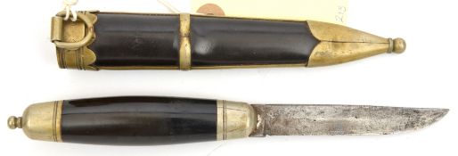 A 19th century Scandinavian filching knife, SE blade 3½”, slightly upturned at point, black