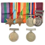 Five: 1939-45 star, Africa Star, Defence medal, War medal, Army LS & GC EIIR Regular Army suspender,