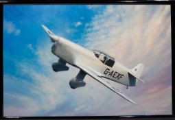 An oil painting on canvas of a Percival Mew Gull plane by Charles Thompson (member of the Guild of