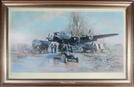 A signed framed David Shephard print ‘Winter of ’43 Somewhere in England’. The scene depicts an Avro