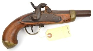 A 20 bore Belgian made French Gendarmerie pattern percussion pistol, c 1840, 9½” overall, barrel