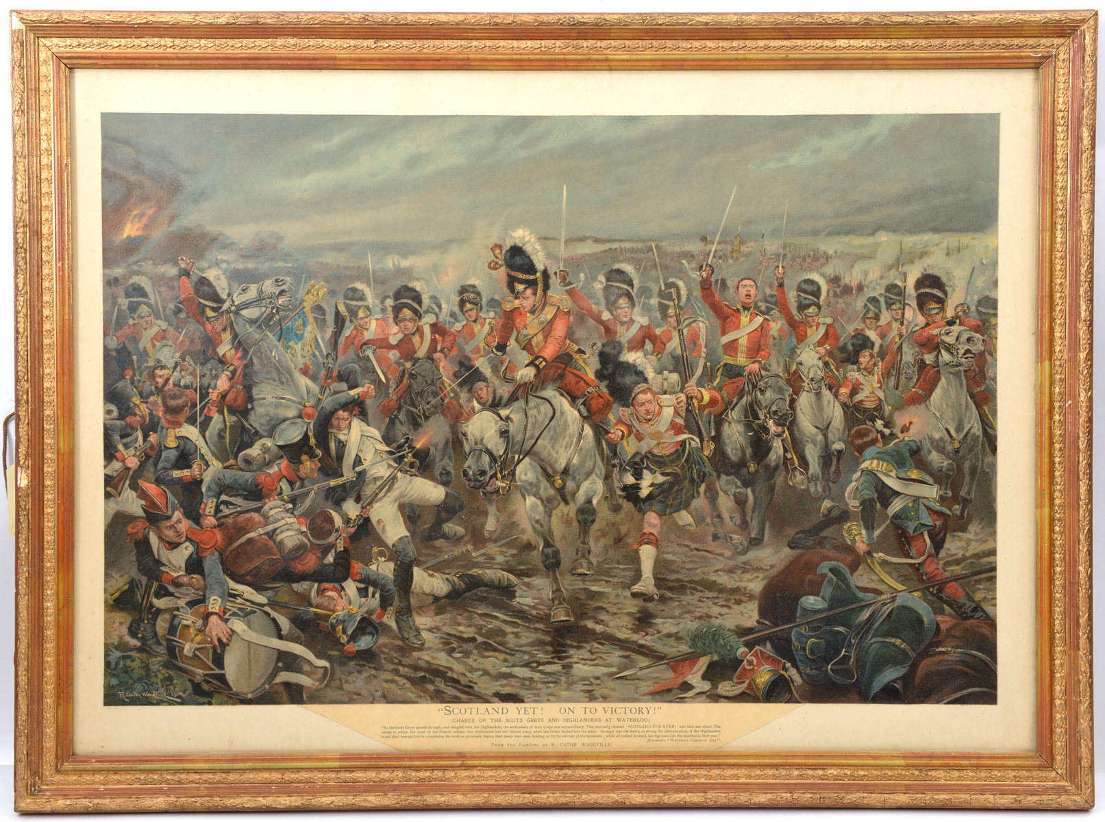 A large framed print “Alma: Forward Forty Second” showing a line of the 42nd Highlanders advancing