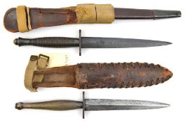 A 2nd pattern FS military knife, (blade edges flattened), in non original sheath; a 3rd pattern