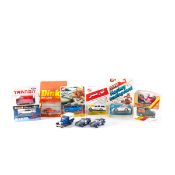 Approx 100 vehicles by Corgi and Matchbox. Including; Unichem vans, road cars, American cars, hot