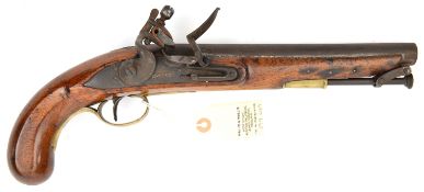 A .65” Volunteer flintlock holster pistol by H. Nock, c 1800, 14¾” overall, barrel 9” with London