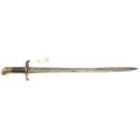 A P1855 sword bayonet for the Lancaster carbine, pipe backed blade, stamps to forte and brass