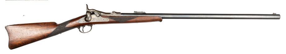 A good US Model 1873 Springfield rifle converted to .40-65” target rifle, 49½” overall, heavy