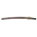 A Japanese sword Wakizashi, unsigned blade 21”, c 1700, soft metal mounts, brown lacquered impressed