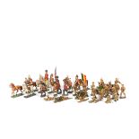 Elastolin composition soldiers. Includes a rare wooden inflateable camouflaged 'rubber' boat, with
