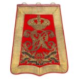 A Victorian officer’s full dress embroidered sabretache of the 18th Hussars, of scarlet cloth,