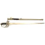 A late Vic Irish Rifle regiment officer’s sword, very slightly curved, flat blade 32½” (cleaned