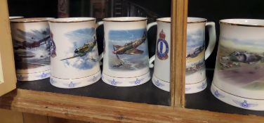 6 RAF Association commemorative tankards, featuring WWII aircraft: Dambuster, Mosquito, Spitfire,