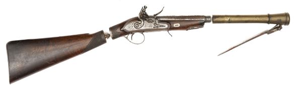 A rare, possibly unique, take down flintlock blunderbuss with spring bayonet, by Sharpe, c 1800,