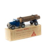 Tri-ang Minic Mechanical Horse and Log Lorry (74M). A post-war example with dark blue cab and