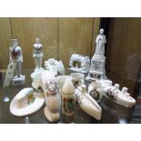 15 pieces of crested china, including Carlton “Tommy’s Dugout Somewhere in France”, arms of
