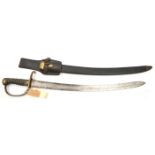 A constabulary sidearm, slightly curved fullered blade 23”, DE at point, plain brass hilt, stepped