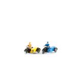 2 Dinky AA and RAC Motorcycle Combinations. AA (44B) in yellow and black, with tan rider, late