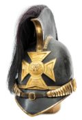 A William IV officer’s helmet of the Norfolk Yeomanry, blackened steel skull and peaks, gilt peak