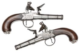 A good pair of 28 bore silver mounted cannon barrelled flintlock boxlock pistols, by Archer, London,