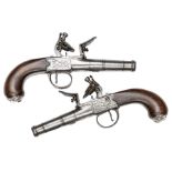 A good pair of 28 bore silver mounted cannon barrelled flintlock boxlock pistols, by Archer, London,