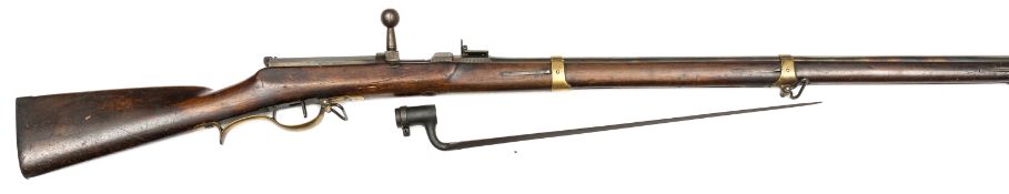 A scarce 15.4mm Prussian Dreyse Model 1841 bolt action needle fire rifle, 56” overall, barrel 35”