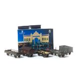 9 pre-war O gauge coarse scale freight wagons by Milbro (Mills Brothers). 4x flat wagons, an open