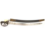 A good constabulary type sidearm, curved, fullered blade 23½”, brass hilt with knucklebow and 2
