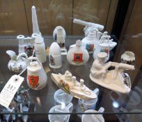 15 pieces of crested china, including Arcadian “HMS Queen Elizabeth, arms of Swanage, Coronet War