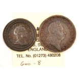 George I AE farthing 1720 “B” and possibly “R” of Britannia showing signs of letters beneath (not