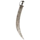 An executioner’s sword Tulwar, heavy curved blade 30” x 3¾” (max), with short inscription (