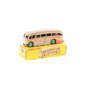 Dinky Toys Luxury Coach (281/29G). A scarce example in fawn with orange flash and green wheels