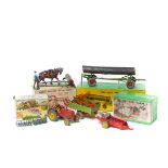 A small quantity of Britains Farm. Farm Trailer (130F). In mid green with tipping action, orange