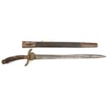 A late 19th century German hunting sword, blade 16½”, SE for top half, with prominent pipe back