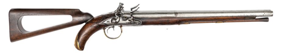 A German double barrelled 20 bore flintlock shotgun pistol wtih detachable shoulder stock, by J A