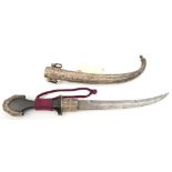 A Moroccan jambiya, curved blade 8½”, DE for lower half, into ebony hilt with Eastern silver top and