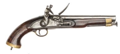 A .65” East India Company 1818 pattern flintlock cavalry pistol, 15” overall, barrel 9” with
