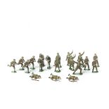 30 Britains WW1 & 2 Infantry in khaki. Most examples with gas masks, including 7 throwing