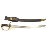 A constabulary sidearm, slightly curved fullered blade 23”, DE at point, plain brass hilt with