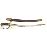 A Constabulary sidearm, curved, fullered blade 23½”, marked Mole on backstrap, brass hilt with plain